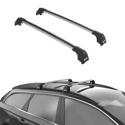 Image de Turtle Roof Rack Cross Bars, compatible avec Peugeot 5008 (T87) 2017 2024, 2 barres transversales réglables serrures, bagage de toit capacité charge 165 livres, porteur