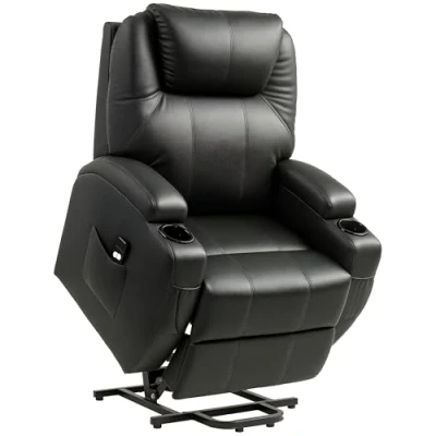 Image de HOMCOM Fauteuil releveur électrique de Relaxation inclinable Repose Pied relevable Grand Confort télécommande revêtement synthétique Noir