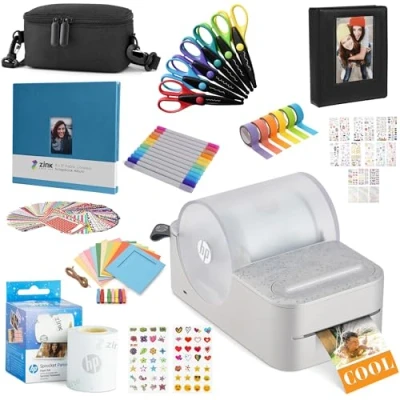 Image de HP Imprimante Photo et étiquettes Couleur Portable instantanée Sprocket Panorama (Gris) avec étui, Rouleau Zink, Album Photo, marqueurs, Ciseaux, Ruban adhésif, Autocollants Cadres
