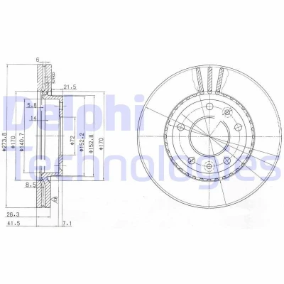 Image de DELPHI BG4015 Disque de frein 274 26 5 ventilé huilé non traité sans roulement roue, bague ABS KIA: CARNIVAL 2