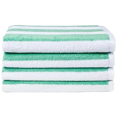 Image de Amazon Basics 100 % coton en tissu éponge serviette de plage et piscine à rayures Douce absorbante, Lot 2, Vert, 76 x 152 cm