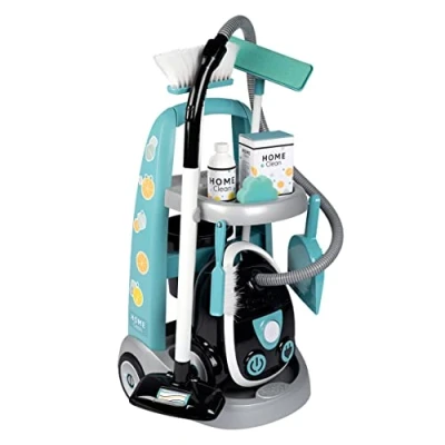 Image de Smoby Chariot de Ménage + Aspirateur Electronique avec Bruit d&#039;Aspiration 9 Accessoires Piles Incluses Jouet pour Enfant 330316WEB
