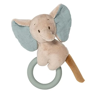 Image de Nattou Anneau de Dentition en Silicone, Avec Doudou Éléphant Coton et Polyester, Environ 16 cm, Silicone Sans BPA, Beige/Vert