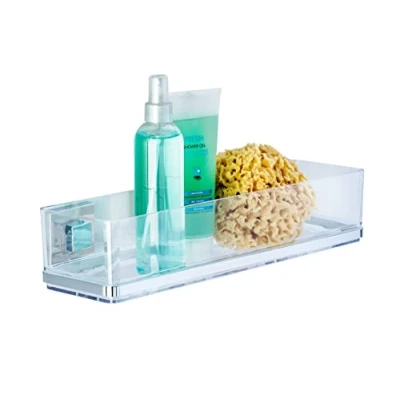 Image de WENKO Etagère de Douche Murale Système Fixation Vaccum Loc® sans perçage et repositionnable Trace Inclus Supporte jusqu&#039;à 33kg Charge INOX Brillant 38,5 x 8,5 14,5 cm Argent