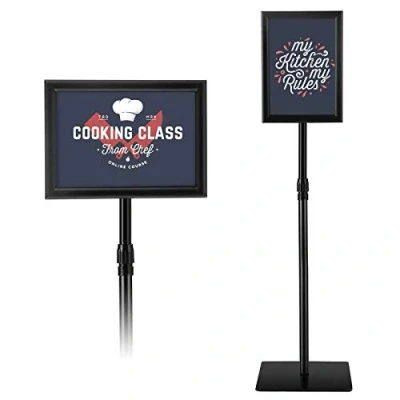 Image de Giantex Présentoir sur Pied Pupitre Support Affiche Porte Menu Argenté ou Noir au Choix Formats A4 Cadre Clippant Panneau Pivotant Hauteur Réglable 73,5 118CM Conception à Angle Droit (Noir)