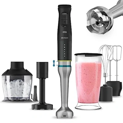 Image de Cecotec Mixeur plongeant Katana 15 TotalDestroy Smash B. 1500W, PerreoMove, 21 vitesses, Fonction Turbo, Textures parfaites, Capot anti éclaboussures, 8 lames en titane, Gobelet 800ml