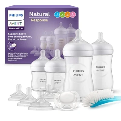 Image de Philips Avent Kit biberons pour nouveau né 4 biberons, 2 tétines, sucette ultra douce et goupillon, les bébés âgés de 0 à 12 mois (modèle SCD838/13)