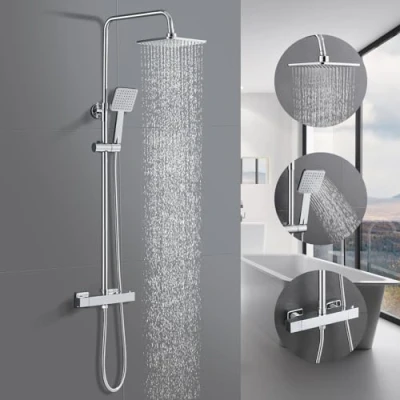 Image de BONADE Système de douche avec thermostat, à effet pluie robinet, en acier inoxydable, kit complet barres réglables 81 117 cm, chromé
