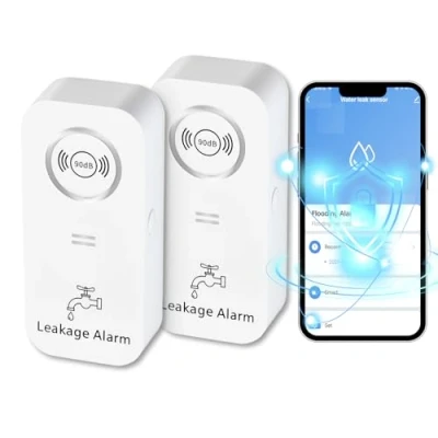 Image de Détecteurs d&#039;eau WiFi (WiFi 2,4 G), capteur 90 DB et Alarme d&#039;application, sans Fil, pour tuyaux, Chambre à Coucher, Cuisine, Salle de Bain, Cave(Lot 2)