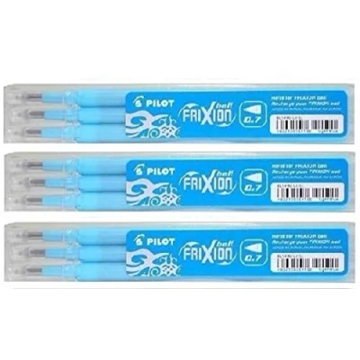 Image de Pilot recharges pour stylo roller encre effaçable FriXion Ball bleu clair de rechange d&#039;encre BLS FR7 (Lot 3 9)