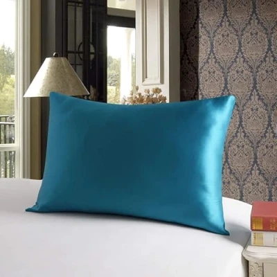 Image de townssilk Housse d&#039;oreiller en Soie de mûrier 100% 19mm sur Les Deux côtés de,pour la santé des Cheveux et Peau, Taille 40x70cm avec Fermeture éclair cachée, peacockblue
