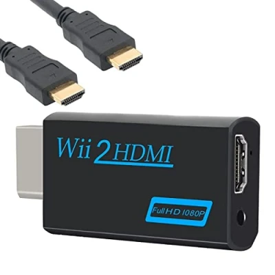 Image de MEETTIKEY Adaptateur Wii vers HDMI, convertisseur HD 1080P/720P avec Sortie Audio 3,5 mm et HDMI + câble 1,5 m pour Moniteur Wii, TV, projecteur (Noir)