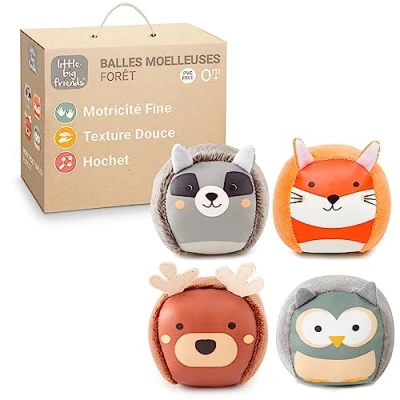 Image de Little Big Friends Les balles Doudous Set de 4 Jouet Sensoriel pour bébé Thème la forêt