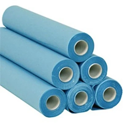 Image de Draps d&#039;examen bleus plastifiés gaufré collés 36g0/PE/m² carton de 6 rouleaux 180 formats 50x38cm J267GSM Certifié France Medical Industrie