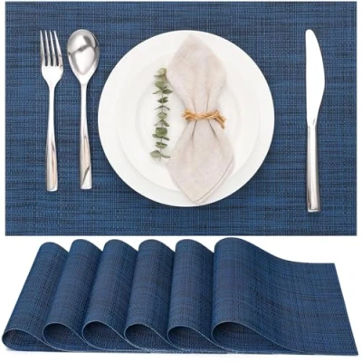 Image de Myir JUN Lot de 6 Sets Table, Tissé Lavable Napperons pour Cuisine ou Table à Manger Résiste la Chaleur Antidérapant Fait en Vinyle (30x45cm) (Bleu 2)