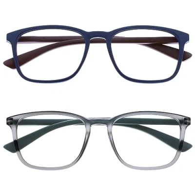 Image de OPULIZE Max Lunettes de Lecture 2 Paires Monture Large et Rectangulaire, Forme Classique Bleu Gris Mat Hommes Femmes Unisexe RR78 37 +1,00