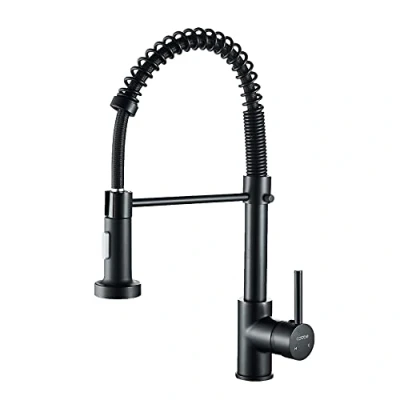 Image de Cobbe KC05T023 robinet de cuisine à col cygne avec douchette extractible, mitigeur poignée unique en acier inoxydable (noir)