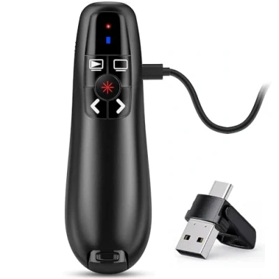 Image de 2 in 1 USB Type C Telecommande Ordinateur Powerpoint, 2.4GHz Rechargeable Presentation Cliqueur Zapette Powerpoint Pointeur Slide Présentateur Sans Fil pour PC Portable