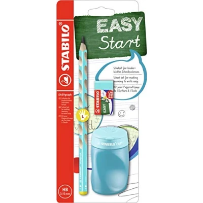 Image de Set scolaire pour gaucher crayon STABILO EASYgraph HB + taille gomme bleu