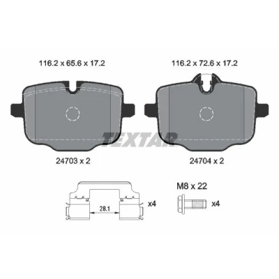 Image de TEXTAR 2470303 Jeu de plaquettes frein préparé pour indicateur d&#039;usure avec vis d&#039;étrier accessoires BMW: 5 Berline, X3, 3 Berline
