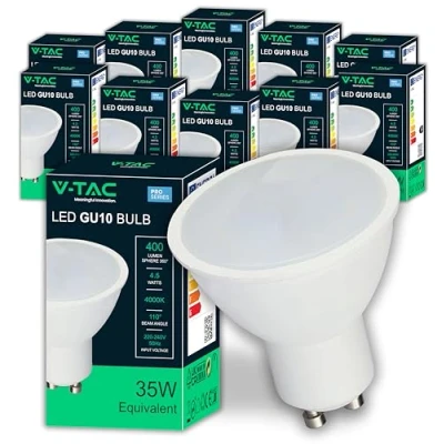 Image de V TAC 10x Ampoules LED GU10 4,5W (Équivalent 35W) 400 Lumen Spot pour une Efficacité Maximale et économie d&#039;énergie Blanc Neutre 4000K