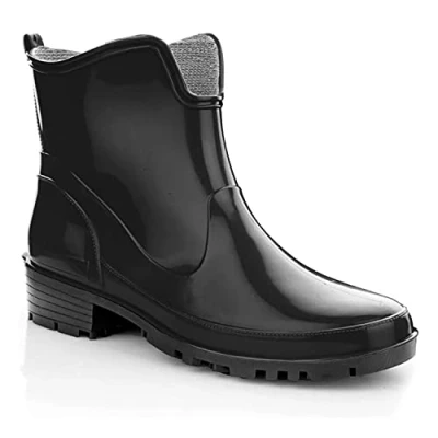Image de Lemigo Bottes en Caoutchouc Cheville Pour Femmes de Pluie Courtes Elke (Noir avec semelle noire, Système Taille Chaussures EU, Adulte, Numérique, Moyen, 41)