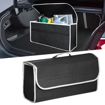 Image de HIAHXC Sac de rangement pliable en feutre antidérapant pour coffre voiture, outils voiture et désencombrement intérieur, convient à tous les véhicules (noir, taille L)
