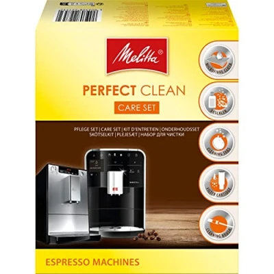 Image de Melitta Kit d&#039;Entretien, Pour Machines à Café Automatiques, 1 Détartrant, 4 Pastilles de Nettoyages, Cartouche Filtrante, Tissu Microfibre, Brosse