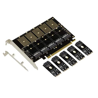 Image de KALEA INFORMATIQUE Carte contrôleur PCIe 3.1 x16pour 5 SSD M2 (M.2 NGFF B Key ou B+M SATA) disques durs SATA. High Low Profile avec Chipset JMB585