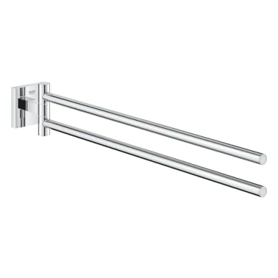 Image de GROHE Start Cube Porte Serviettes, Serviettes Mural pour Salle de Bain, 2 bras pivotants, Fixations Cachées, Fixation avec vis incluses, Métal, 43,8cm, Supersteel, 40976DC0