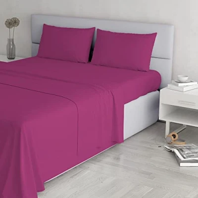 Image de Italian Bed Linen Elegant CL EL FUXIA 2PST Ensemble de draps lit, Fuchsia, Double, Microfibre