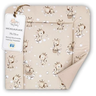 Image de Table à langer bebe 75x72 cm matelas pliable imperméable et portable en coton lavable pour commode Hemnes ou Malm 75 x 72 Girafes