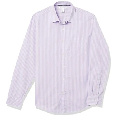 Image de Amazon Essentials Chemise en Popeline à Manches Longues, Style Décontracté, Coupe Standard Homme, Lavande Blanc Double Rayure, M