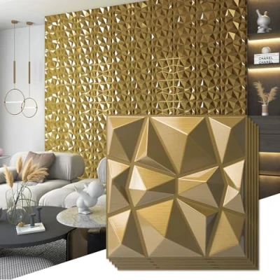 Image de Art3d Lot de 33 panneaux 3D à motif diamant pour décoration d&#039;intérieur, salon, fond mural TV, chambre coucher, configuration jeu, 30 x cm, Doré