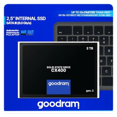 Image de GoodRam SSD 2TB CX400 Gen.2 2048GB Solid State Drive avec Interface SATA III 3D TLC NAND Flash puces mémoire 2,5&quot; pour accélérer Votre PC jusqu&#039;à 10 Fois Noir 2048 Go 2 to