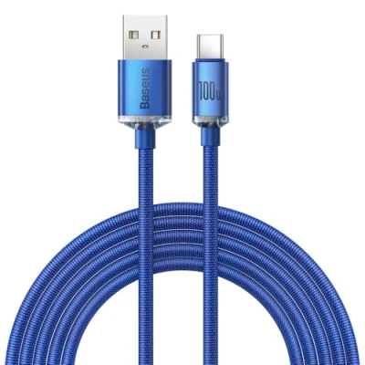 Image de Câble USB C vers A 100W Série Crystal Shine Charge et Synchronisation 2m Bleu Neuf