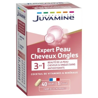 Image de JUVAMINE Peau Cheveux Ongles Beauté et Antioxydant 10 Actifs A base de Zinc Vitamines A, C, E, B1, B2, B3, B5, B6 B8 Programme 40 Jours