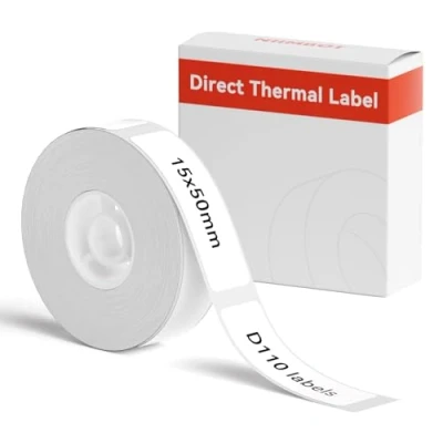 Image de 130 Pcs D11/D110/D101 Ruban adhésif de la machine à étiqueter Étiquettes d&#039;adresse nom imperméables pour l&#039;école, les biberons, 15 x 50mm, étiquettes/rouleau, blanc