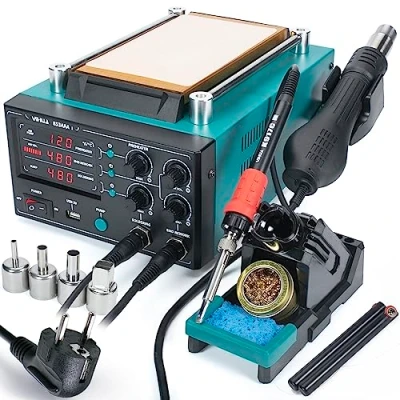 Image de station de réparation YIHUA 853AAA I avec fer à souder, d&#039;air chaud et séparateur d&#039;écran LCD aspiration, 3 en 1 port USB 5V