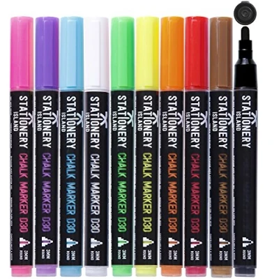 Image de STATIONERY ISLAND Stylo Craie pour Tableau Noir Effacable, Marqueur Feutre le Verre Fenêtre, 3MM Lot de 10