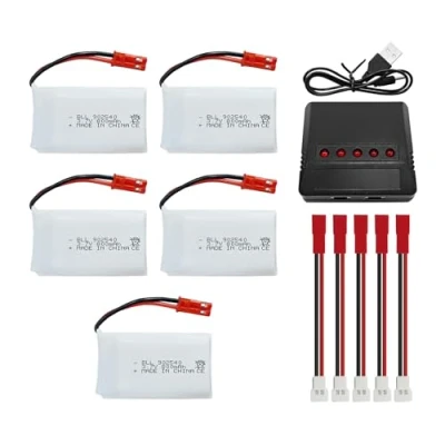 Image de 5PCS 3.7V 800mAh Batterie &amp; Chargeur 5 en 1 JST Plug pour SYMA X56W MJX X400W X300C X800 HS110 HS200 S670 V950hd S1750 V2450 Télécommande Avion