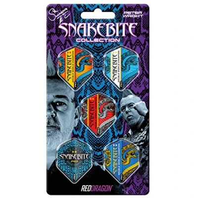 Image de RED DRAGON Peter Wright Snakebite DWC Hardcore Fléchettes Vol Collections 5 ensembles par pack (15 vols au total)
