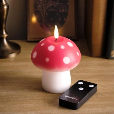 Image de Lights4fun TruGlow® Bougie sans Flamme en Forme de Champignon à LED Blanc Chaud Piles Cire Véritable avec Minuterie et Télécommande Décoration d&#039;Halloween d&#039;Automne pour Intérieur