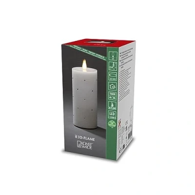 Image de Konstsmide 1839 100 Bougie LED en Cire véritable Blanche, avec Flamme 3D et Cristaux, minuterie 4h 8h, 1 diode Blanc Chaud vacillante, alimentée par Piles, intérieure, 2 x C 1,5 V (Exclu