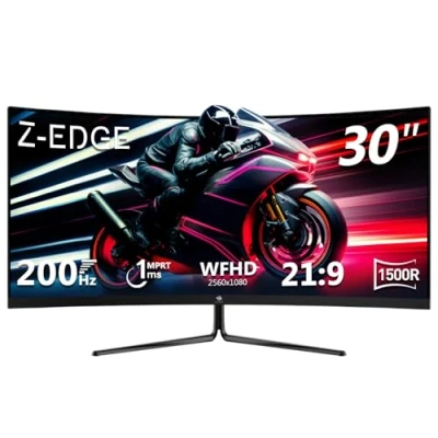 Image de Z Edge Ecran PC Gamer Incurvé 30&#039;&#039; 200 Hz, 1ms, 2560x1080, FreeSync, Moniteur Gaming Ultra large 21:9, Inclinaison Réglable, Crosshair, 1500R, 2xHDMI2.0 &amp; 2xDP1.4, RGB, VESA 75*75mm (DP Câble Inclus)