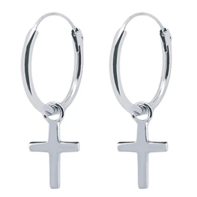 Image de ENTREPLATA Boucles d&#039;oreilles en Argent 925 Unisex, Créoles de Diamètre 12 mm. avec a Pendentif Petite Croix