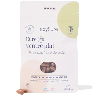 Image de EPYCURE Cure Ventre Plat Réduction des Graisses Abdominales, Ballonnements, Silhouette Affinée 100% Naturel Pépins de raisin, Piment Cayenne, Probiotiques 1 Mois Vegan Made in France
