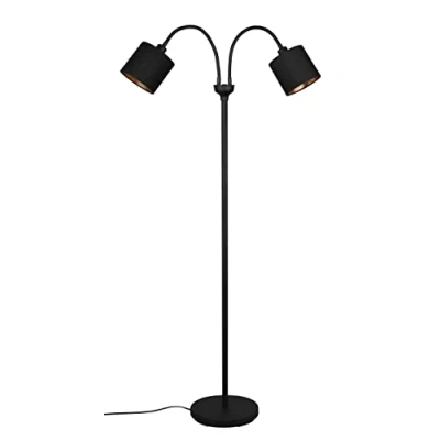 Image de Reality Lampadaire TOMMY R46332079, métal noir mat, abat jour en tissu noir, doré, exclusivité 2x E14