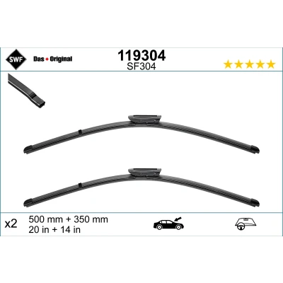 Image de Balai d&#039;essuie glace Swf Visioflex 119304 avant Sans Cadre RENAULT: Twingo 3, SMART: Forfour II 5 portes, Fortwo Cabriolet