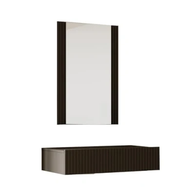 Image de Coiffeuse cannelé avec Miroir et Tiroir Suspendu pour Chambre à coucher Finition en couleur Noir Mate Modèle Velia